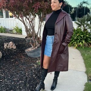 Women's Vintage Burgundy Leather Coat